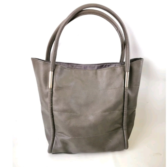 ❤Neiman Marcus Large Metallic/Gold/Gray Faux Leather Tote Bag  12" x 14"… - Picture 1 of 10